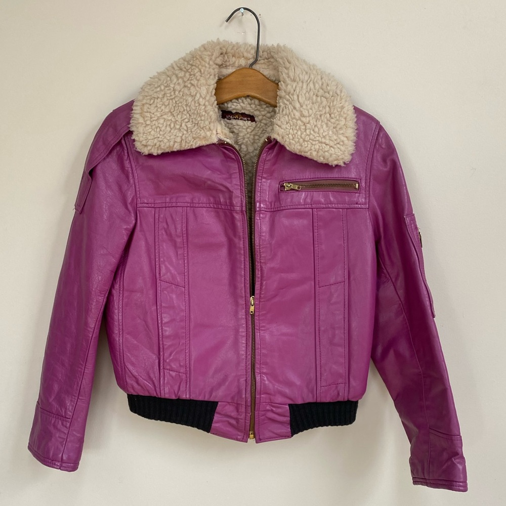 Vegan leather bomber jacket shearling lined